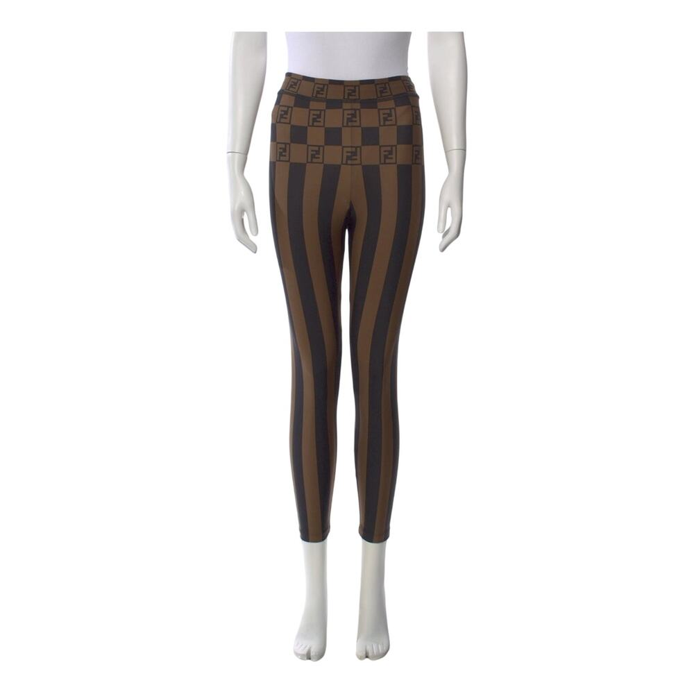 Fendi Brown Black Striped FF Logo Skinny Leg Pants S US4 IT40